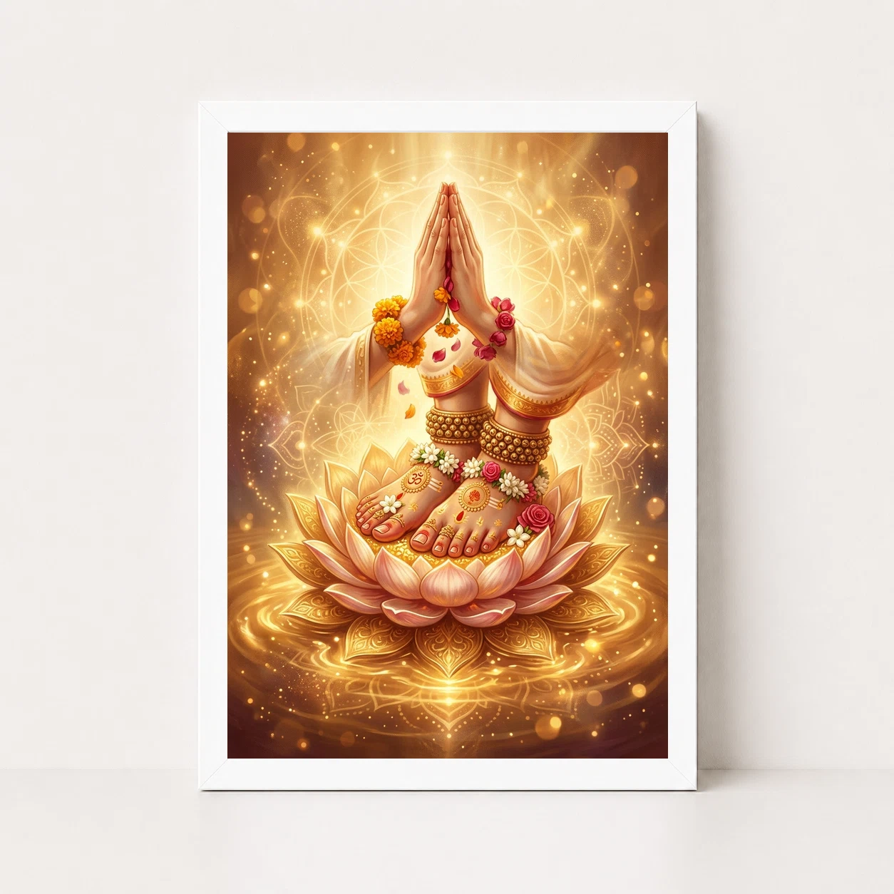 Guru Mantra Lotus Feet Sacred Teacher Golden Devotional Art Photo Frame, view 6