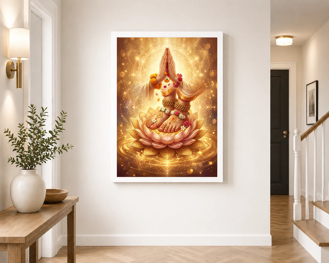 Guru Mantra Lotus Feet Sacred Teacher Golden Devotional Art Photo Frame, view 7