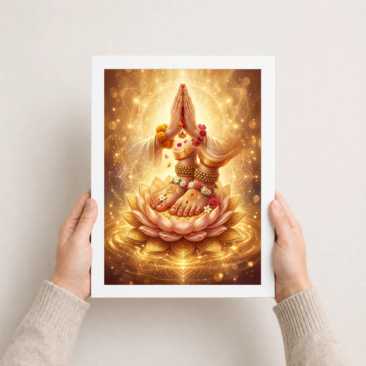 Guru Mantra Lotus Feet Sacred Teacher Golden Devotional Art Photo Frame, view 8