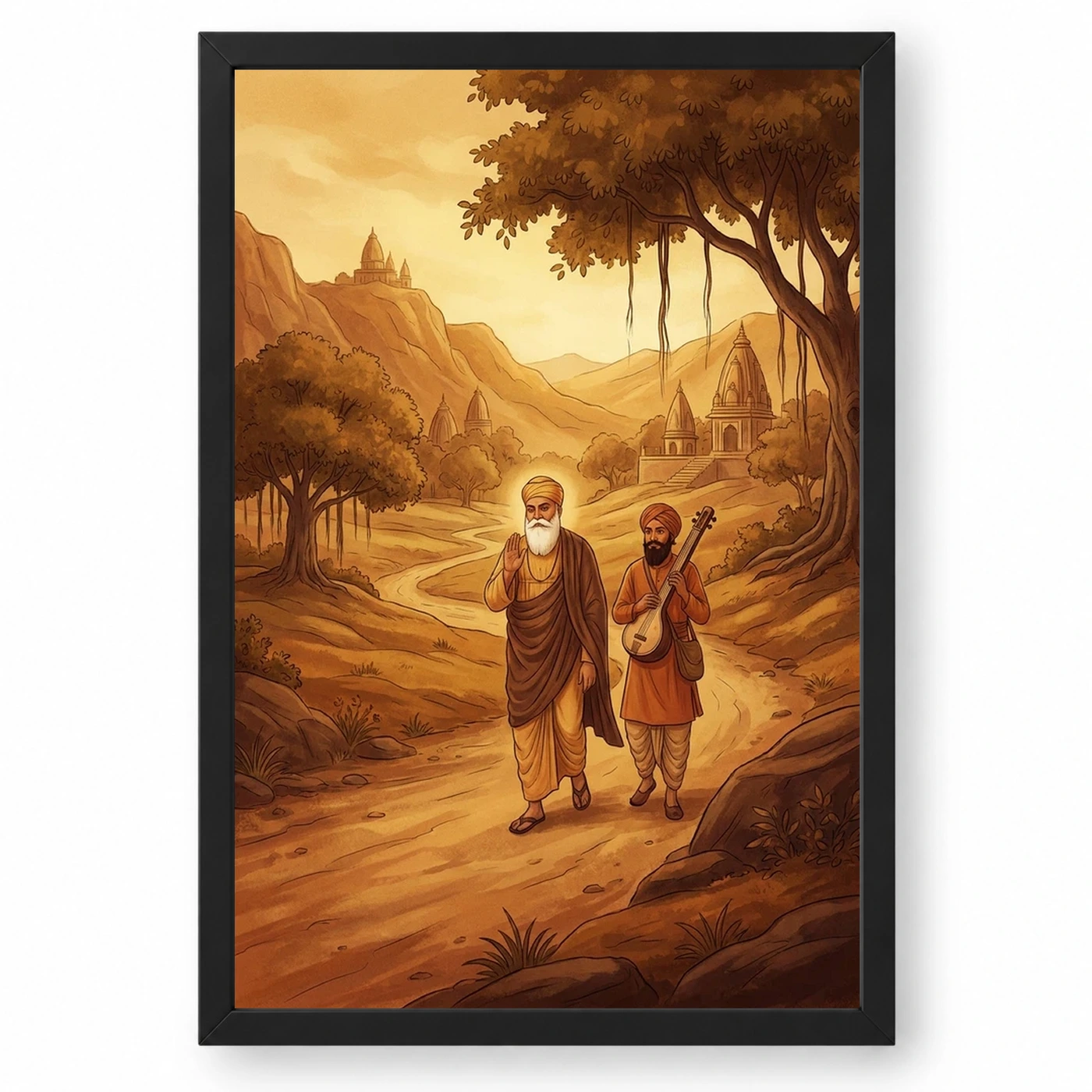 Guru Nanak Bhai Bala Spiritual Journey India Warm Art Photo Frame