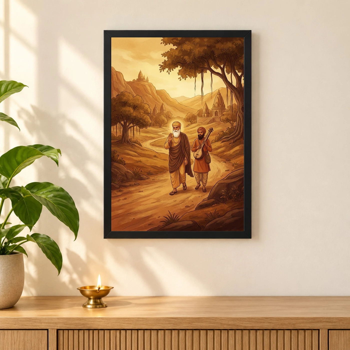 Guru Nanak Bhai Bala Spiritual Journey India Warm Art Photo Frame, view 3