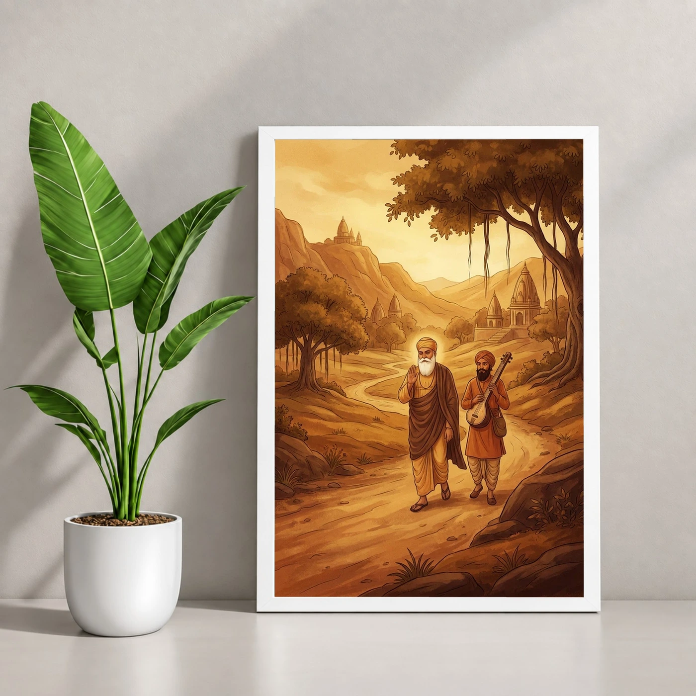 Guru Nanak Bhai Bala Spiritual Journey India Warm Art Photo Frame, view 4