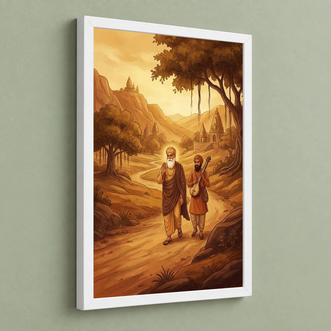 Guru Nanak Bhai Bala Spiritual Journey India Warm Art Photo Frame, view 5