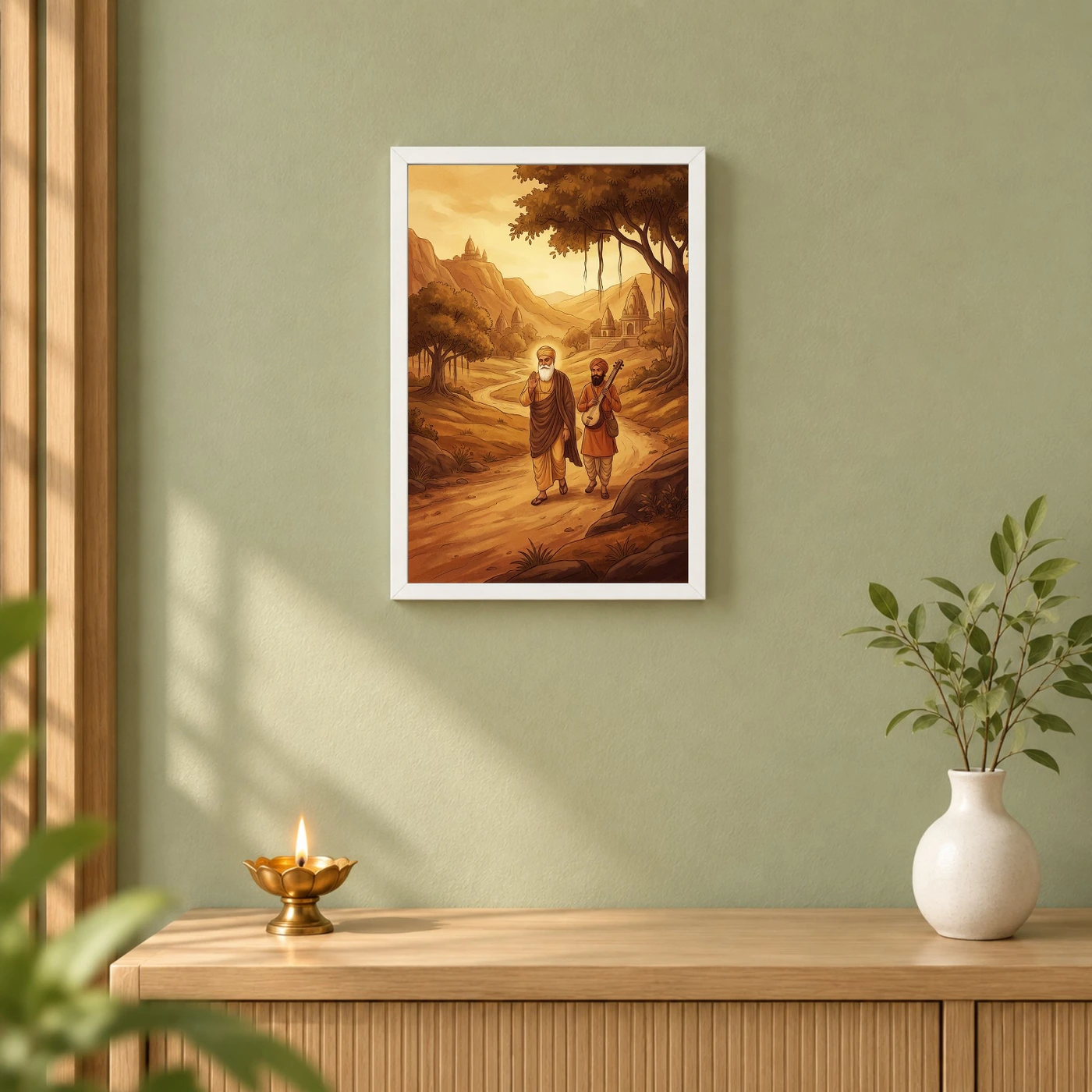 Guru Nanak Bhai Bala Spiritual Journey India Warm Art Photo Frame, view 6