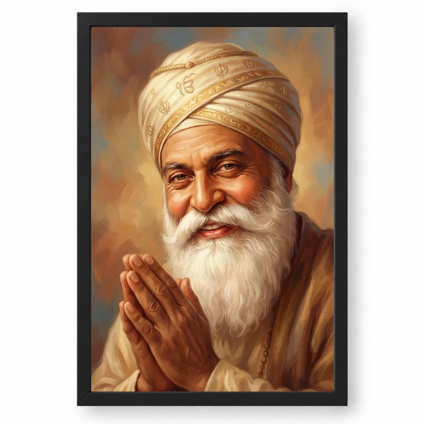 Guru Nanak Close Portrait Divine Turban Kind Eyes Art Photo Frame