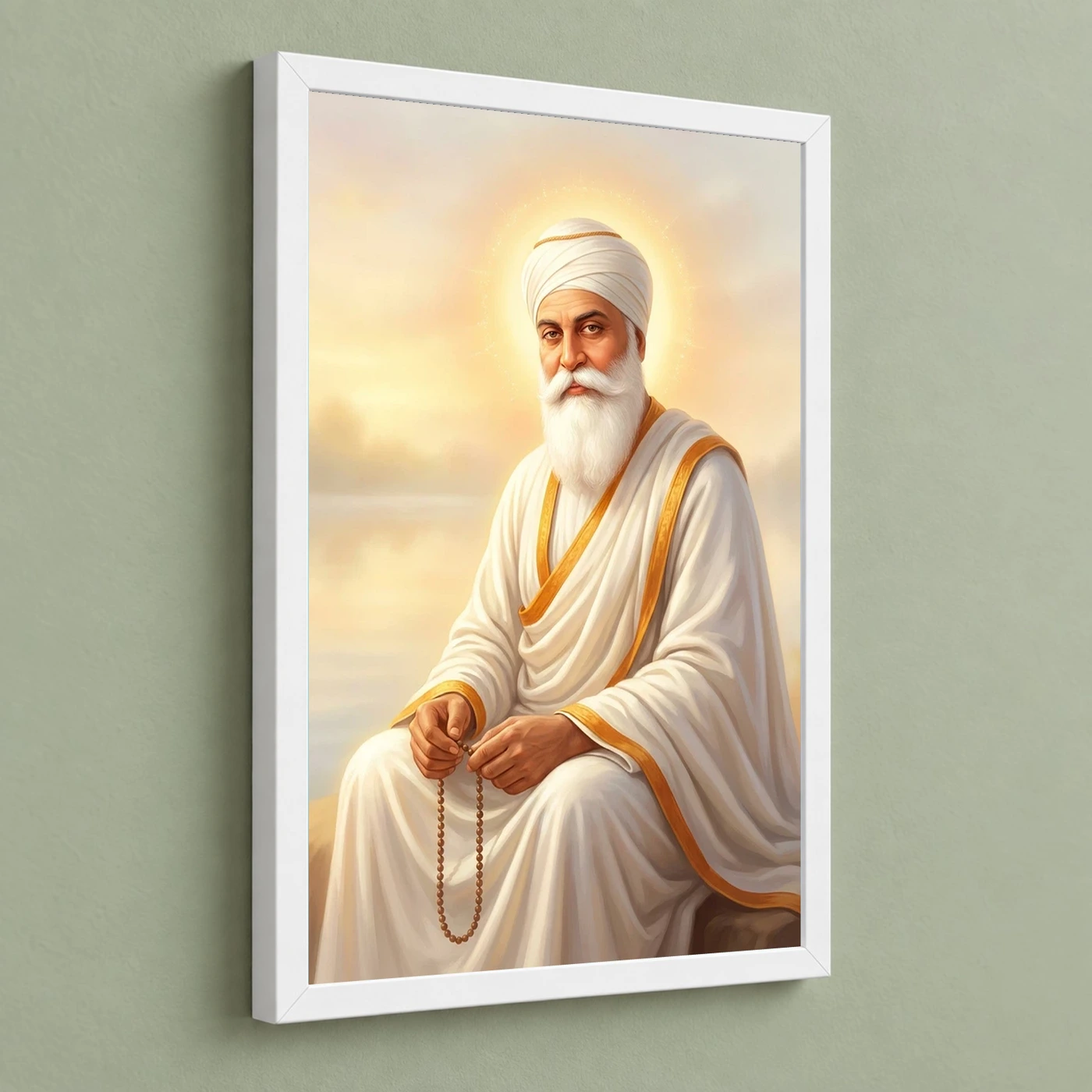 Guru Nanak Dev Ji Divine Portrait White Robes Sikh Art Photo Frame, view 5