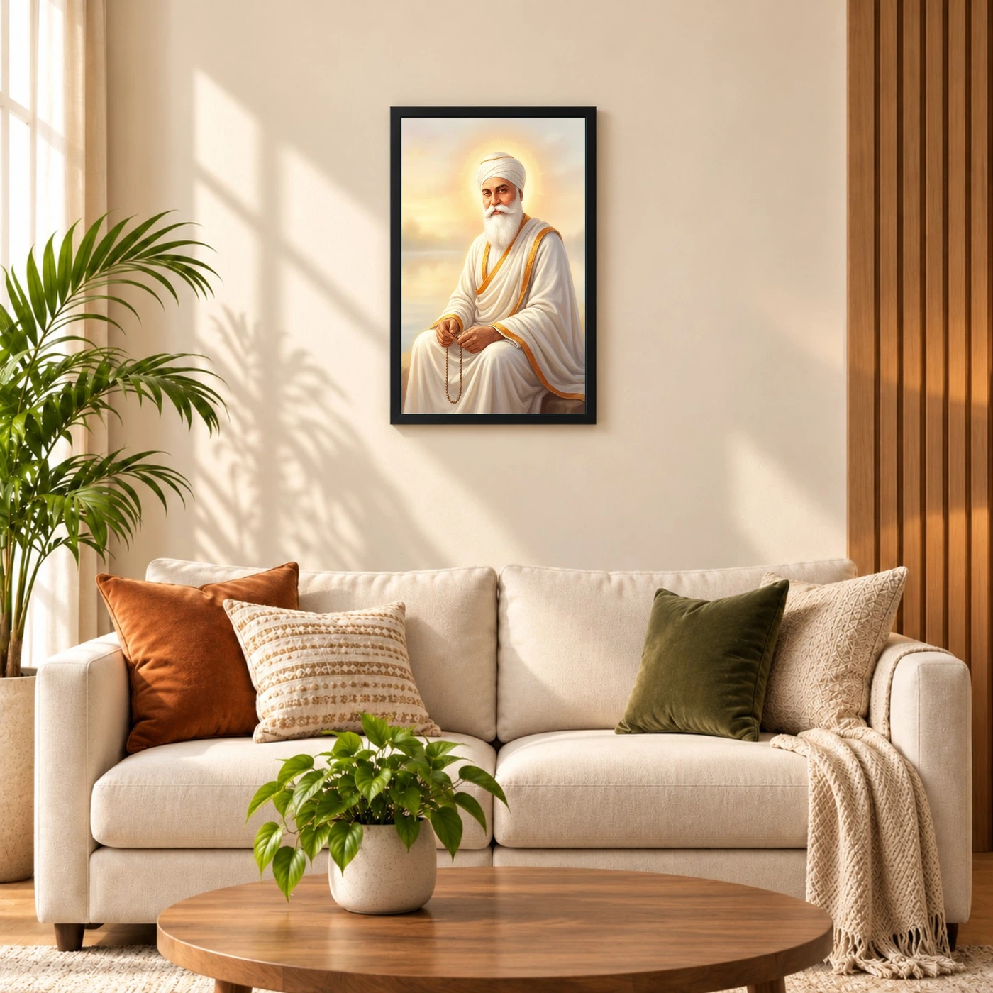 Guru Nanak Dev Ji Divine Portrait White Robes Sikh Art Photo Frame, view 8