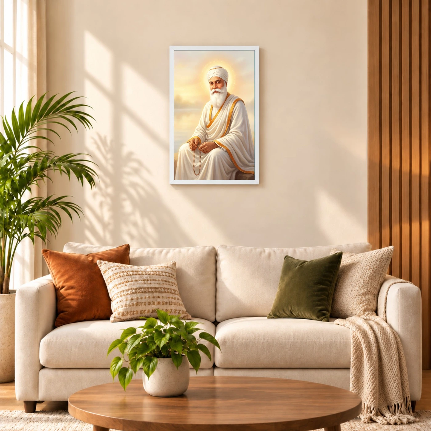 Guru Nanak Dev Ji Divine Portrait White Robes Sikh Art Photo Frame, view 9