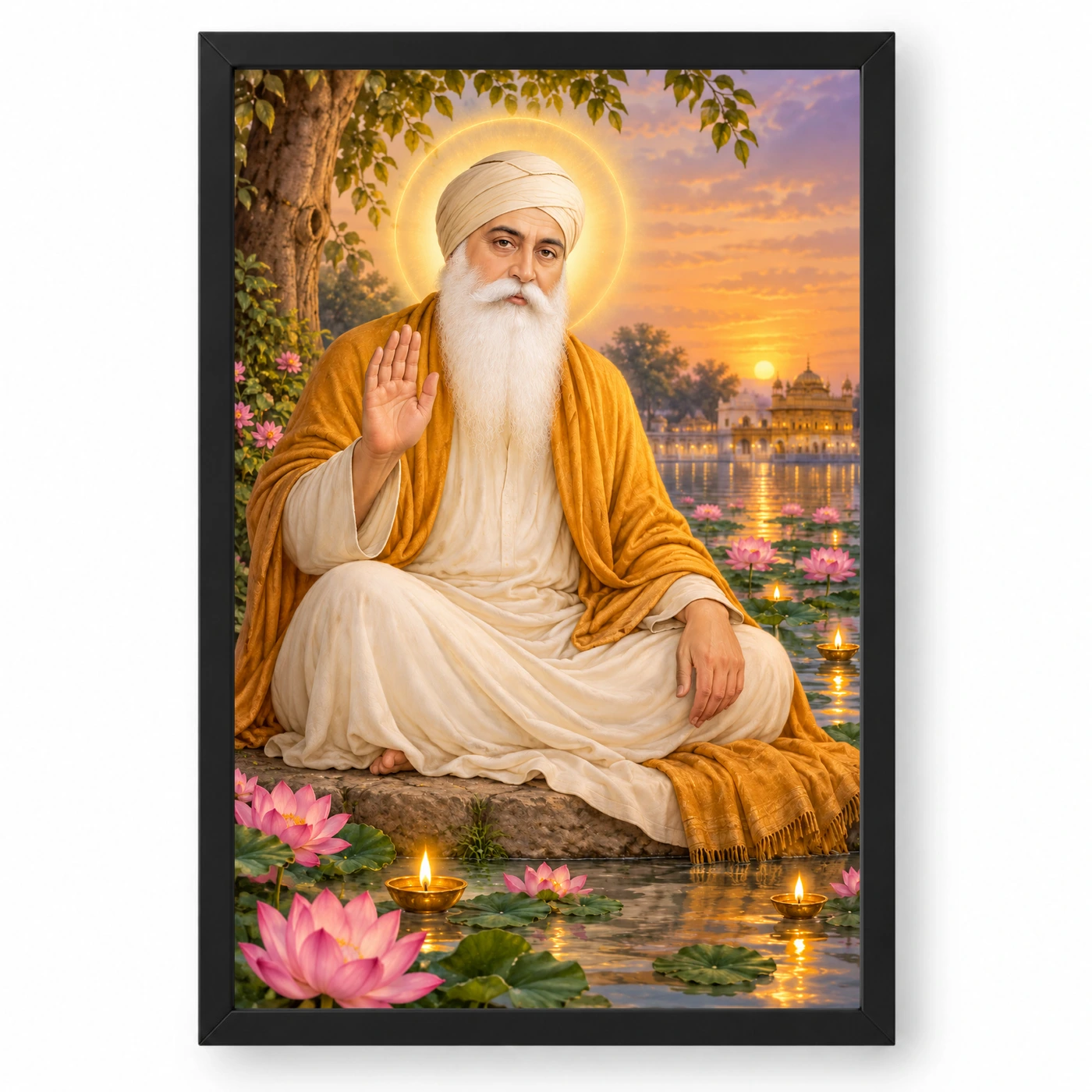 Guru Nanak Dev Lotus and Diya Radiance Photo Frame