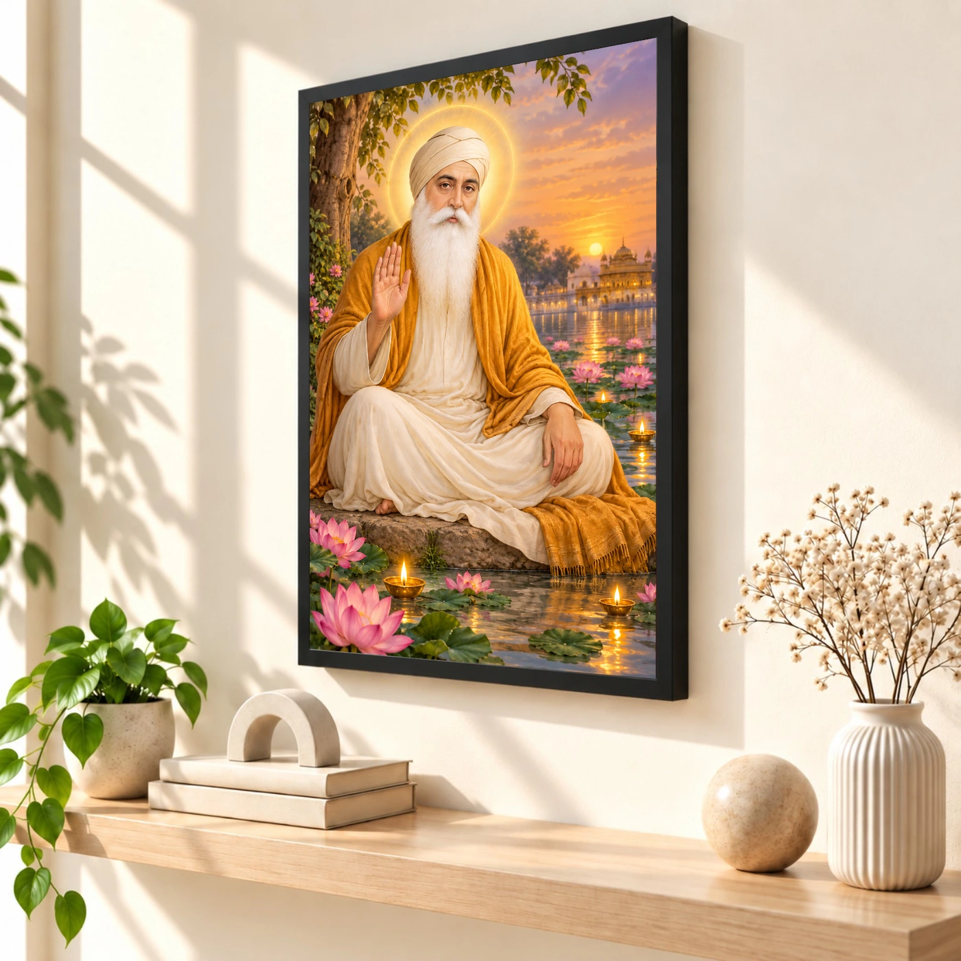 Guru Nanak Dev Lotus and Diya Radiance Photo Frame, view 2