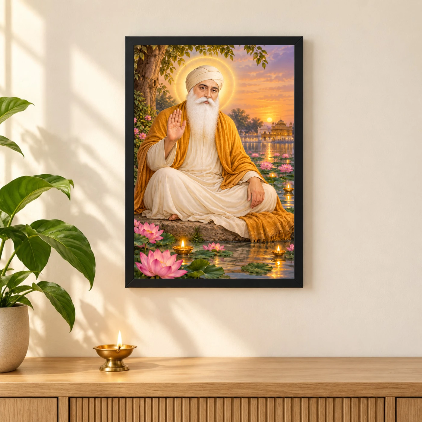 Guru Nanak Dev Lotus and Diya Radiance Photo Frame, view 3