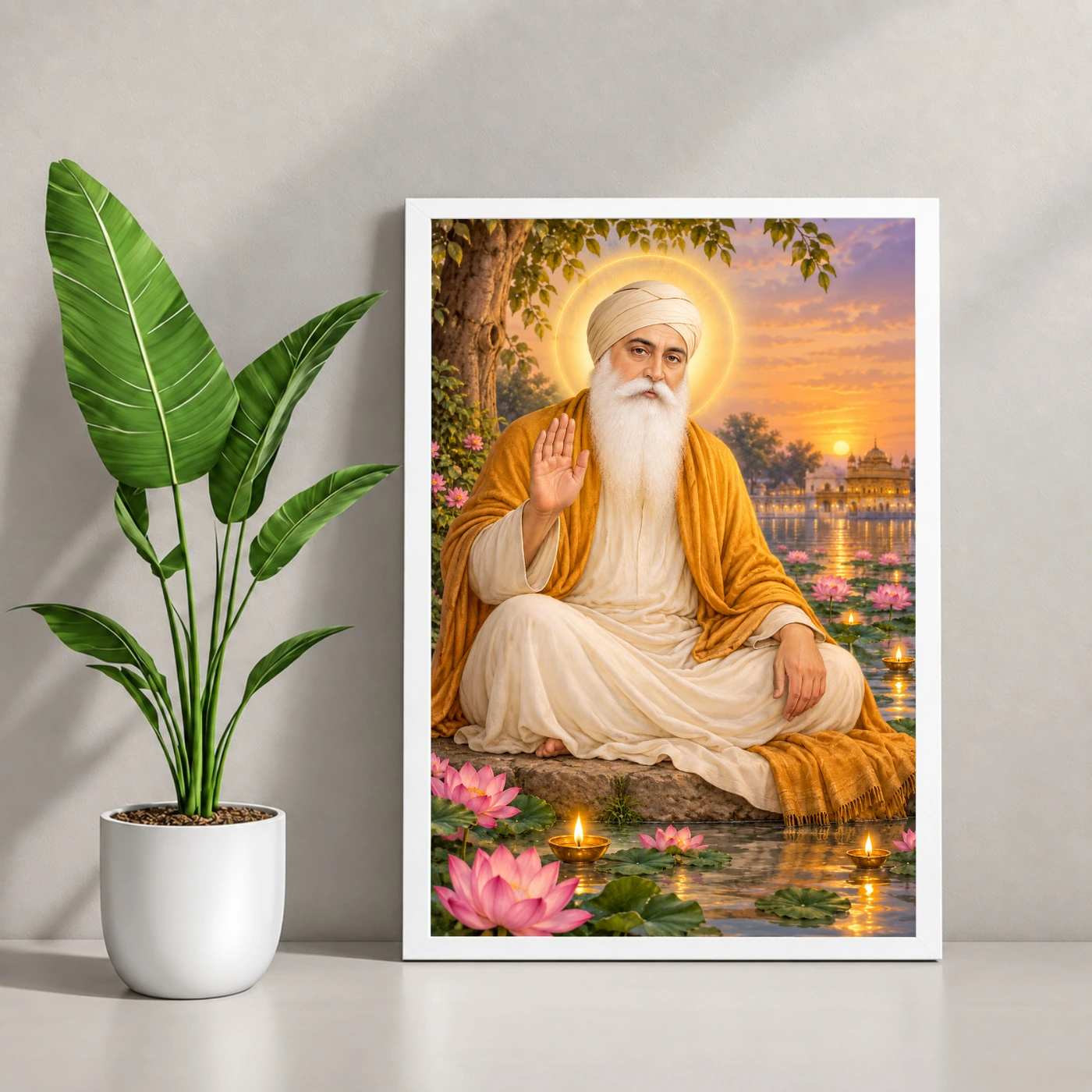 Guru Nanak Dev Lotus and Diya Radiance Photo Frame, view 4