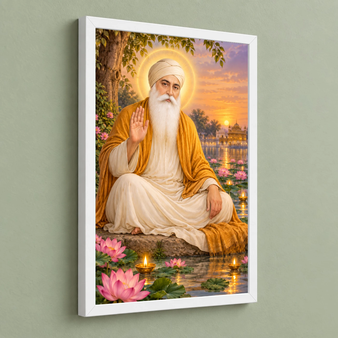 Guru Nanak Dev Lotus and Diya Radiance Photo Frame, view 5
