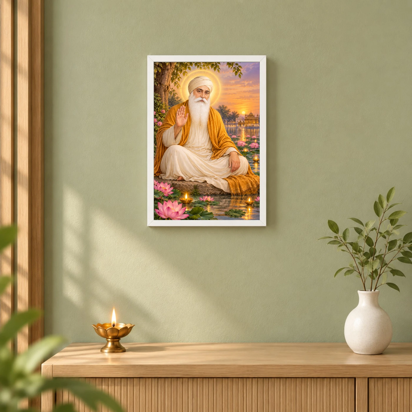 Guru Nanak Dev Lotus and Diya Radiance Photo Frame, view 6