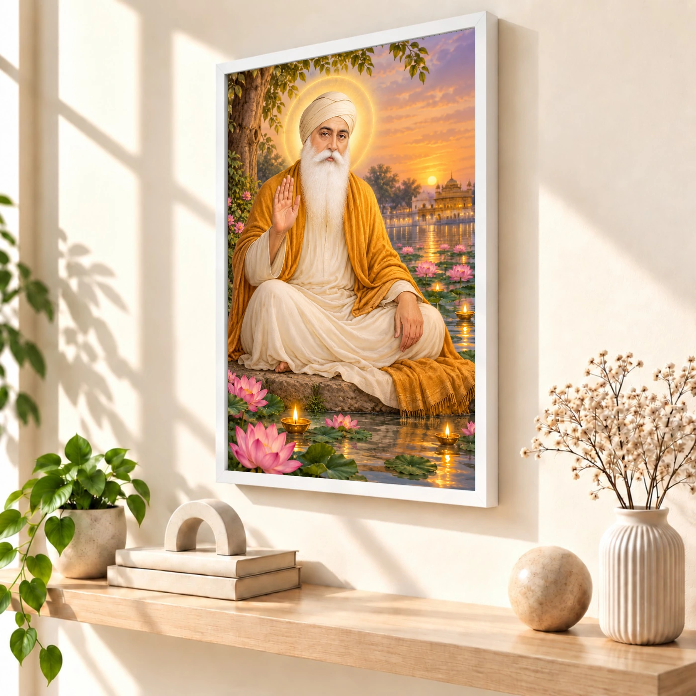 Guru Nanak Dev Lotus and Diya Radiance Photo Frame, view 7