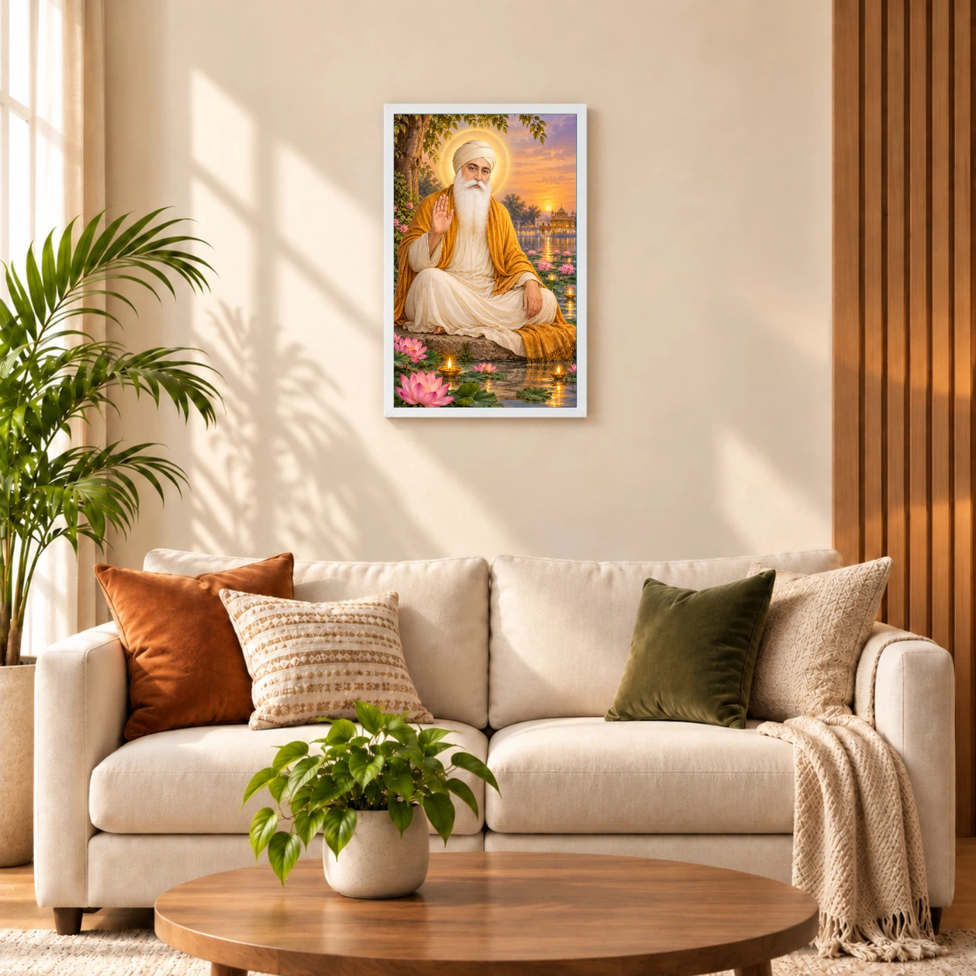 Guru Nanak Dev Lotus and Diya Radiance Photo Frame, view 9