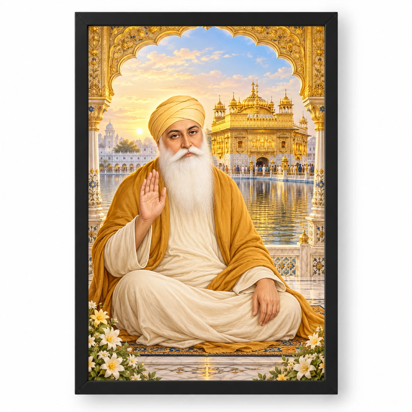 Guru Nanak Dev Ornate Golden Temple Darshan Photo Frame