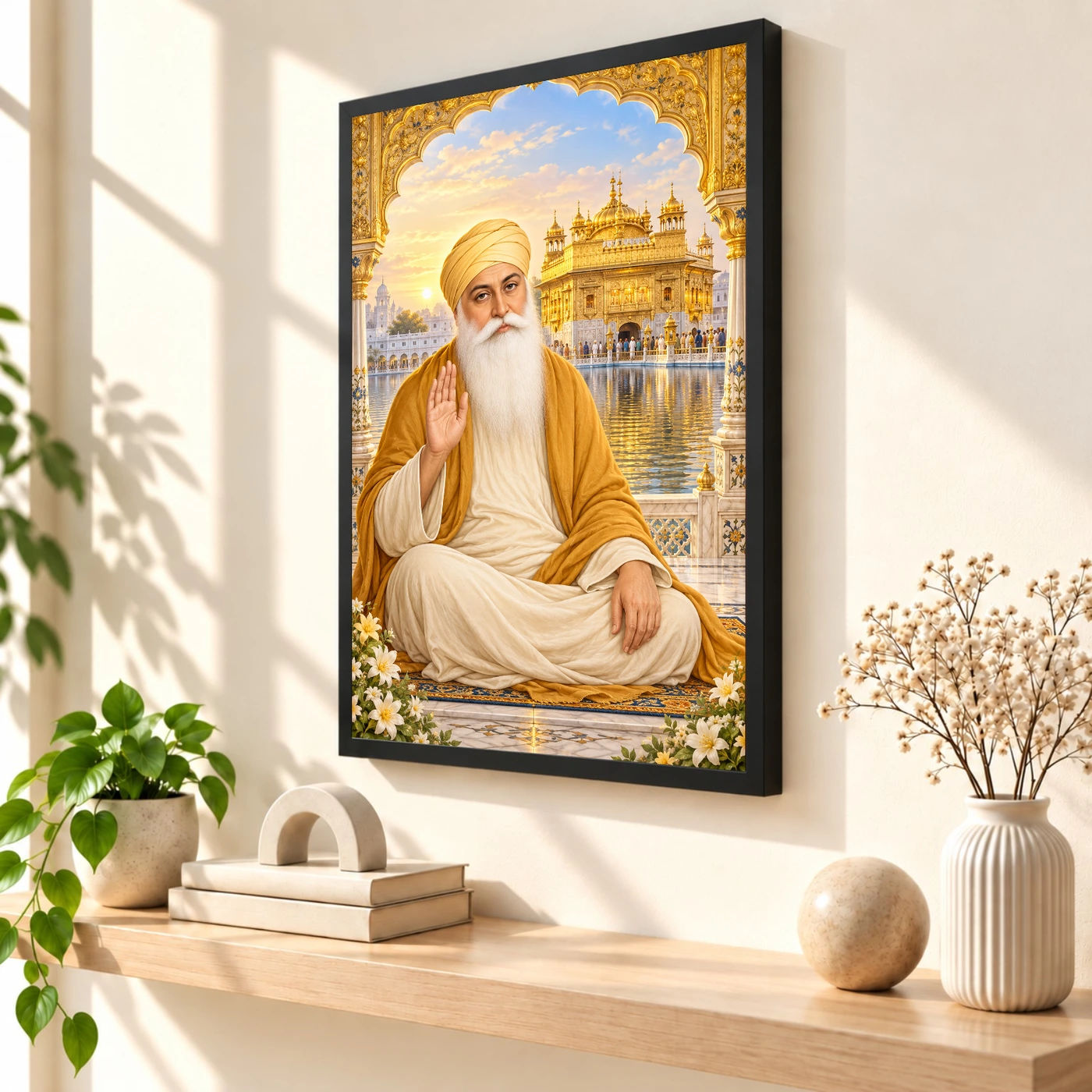 Guru Nanak Dev Ornate Golden Temple Darshan Photo Frame, view 2