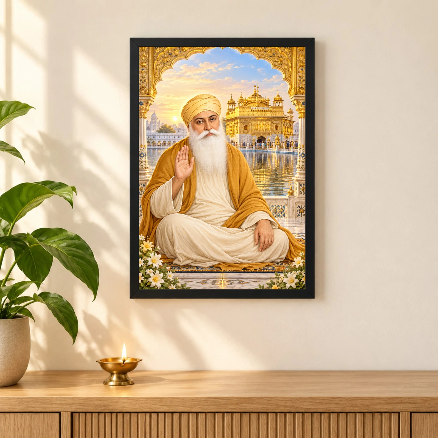 Guru Nanak Dev Ornate Golden Temple Darshan Photo Frame, view 3