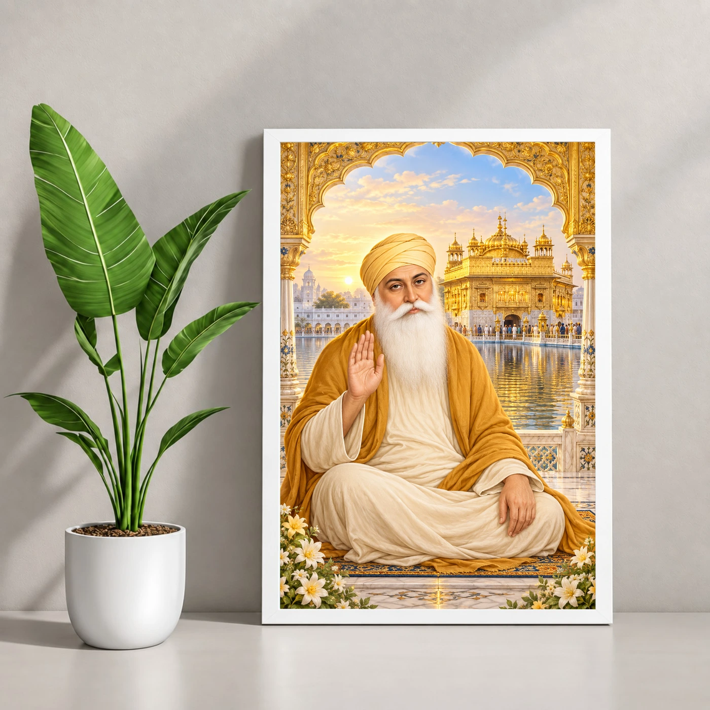 Guru Nanak Dev Ornate Golden Temple Darshan Photo Frame, view 4