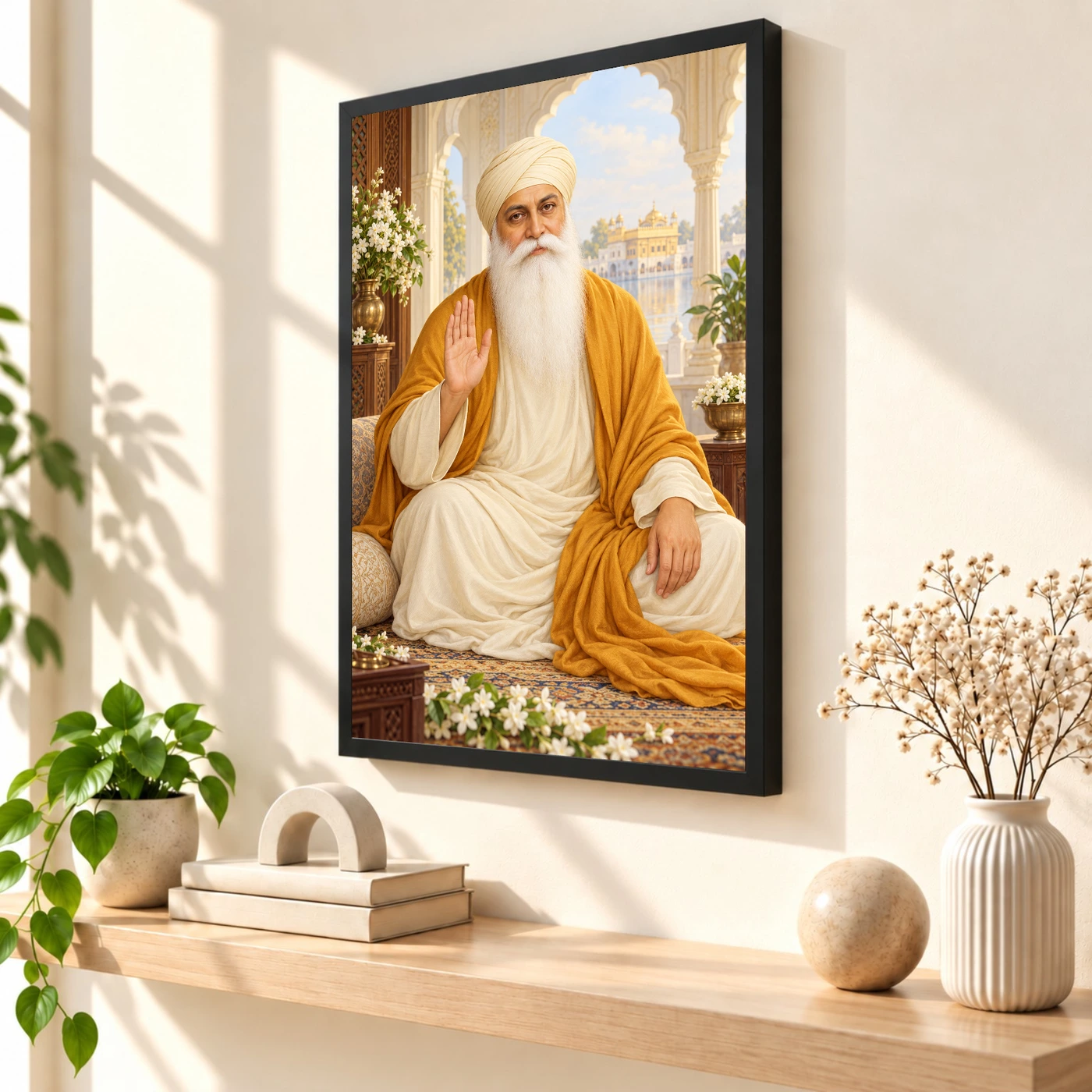 Guru Nanak Dev Peaceful Home Mandir Composition Photo Frame, view 2