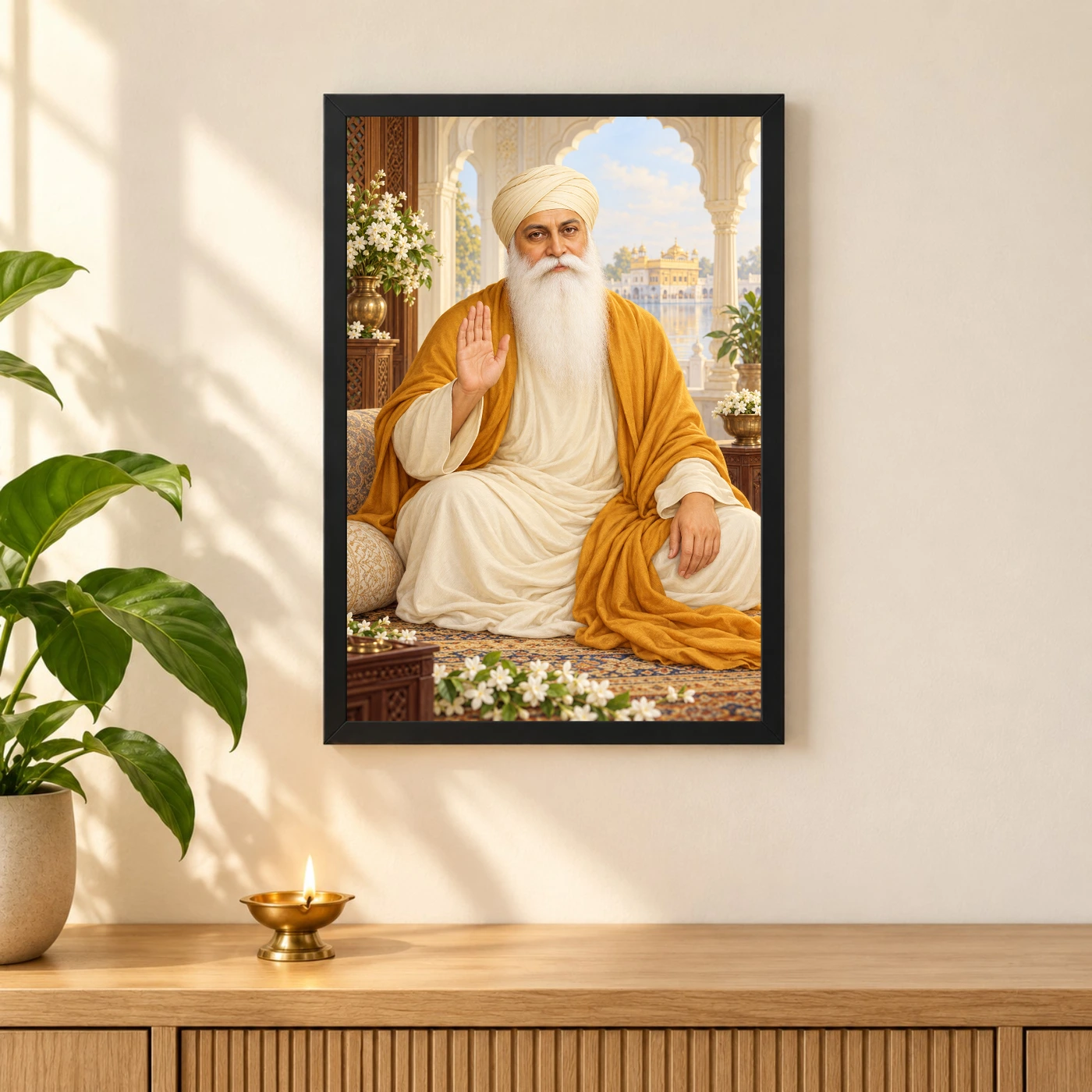 Guru Nanak Dev Peaceful Home Mandir Composition Photo Frame, view 3