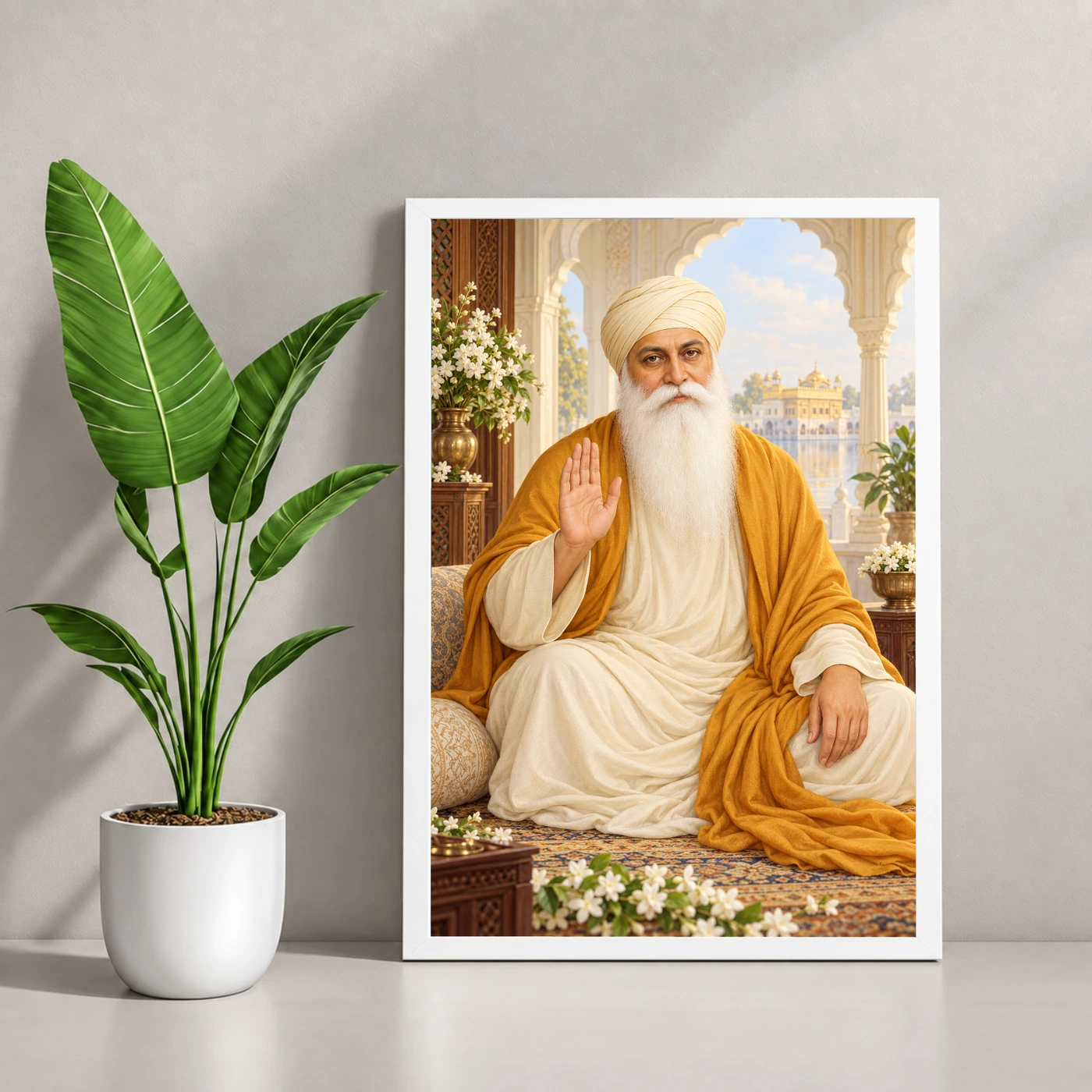Guru Nanak Dev Peaceful Home Mandir Composition Photo Frame, view 4