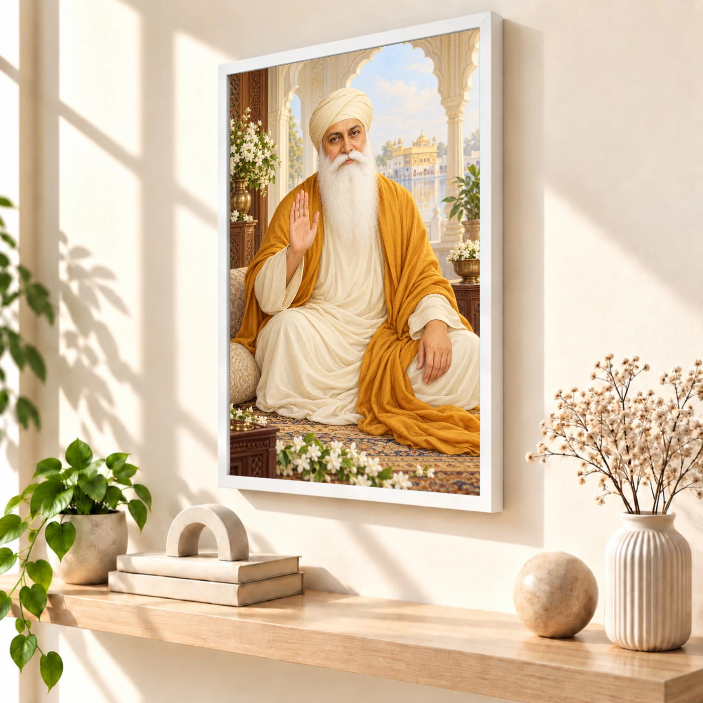 Guru Nanak Dev Peaceful Home Mandir Composition Photo Frame, view 7