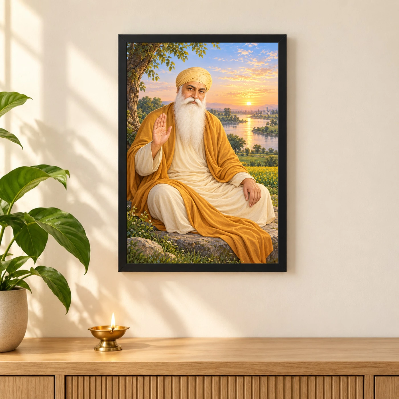 Guru Nanak Dev Serene Sunrise Blessing Photo Frame, view 3