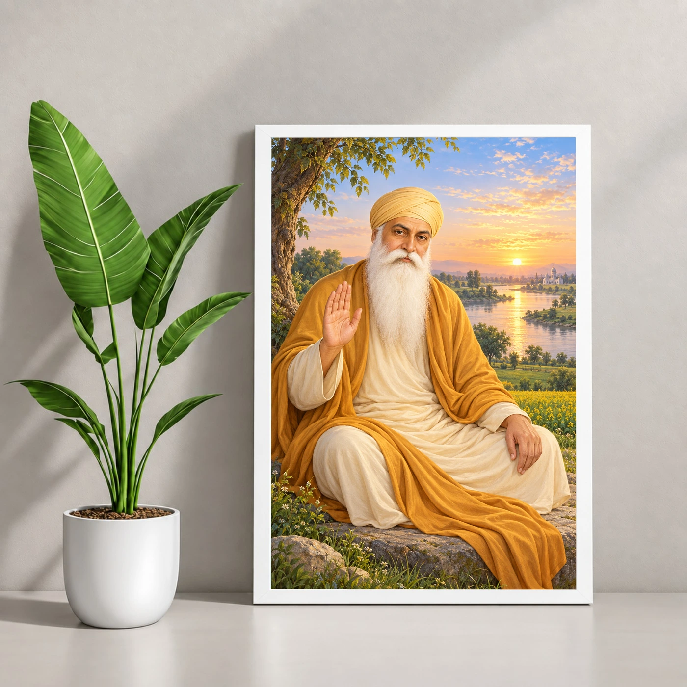 Guru Nanak Dev Serene Sunrise Blessing Photo Frame, view 4
