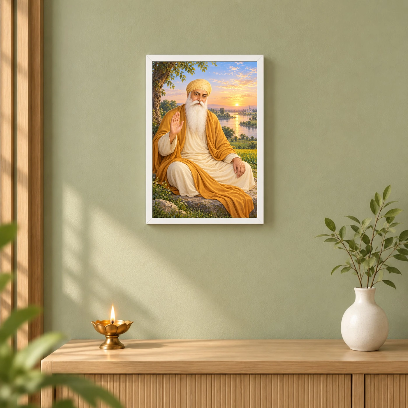 Guru Nanak Dev Serene Sunrise Blessing Photo Frame, view 6
