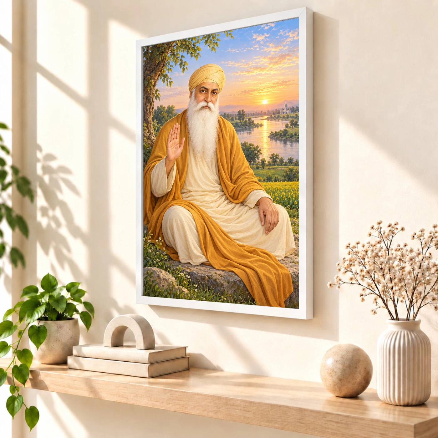 Guru Nanak Dev Serene Sunrise Blessing Photo Frame, view 7