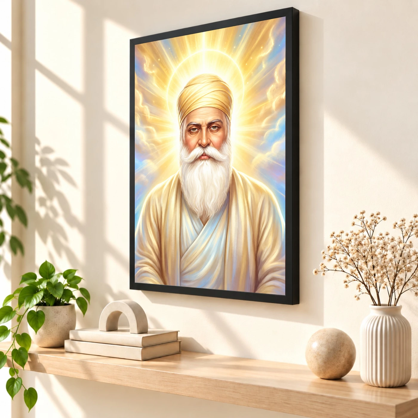 Guru Nanak Divine Light Waheguru Spiritual Aura Art Photo Frame, view 2