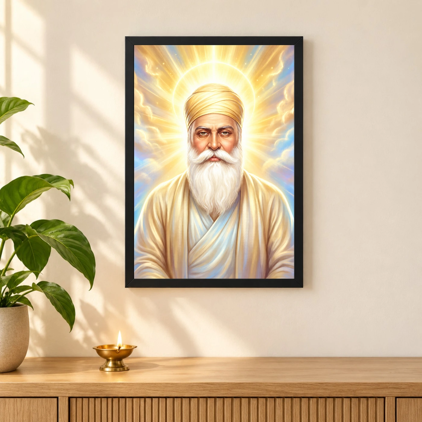 Guru Nanak Divine Light Waheguru Spiritual Aura Art Photo Frame, view 3