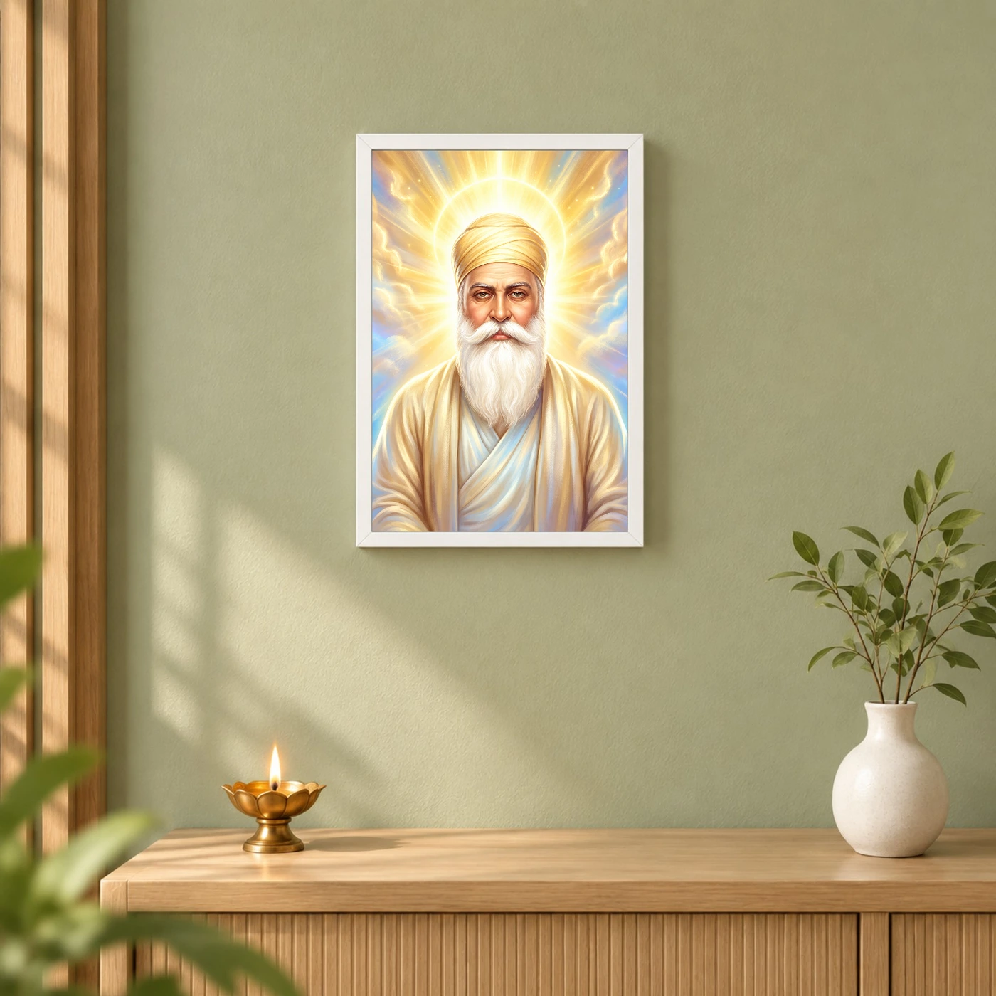 Guru Nanak Divine Light Waheguru Spiritual Aura Art Photo Frame, view 6