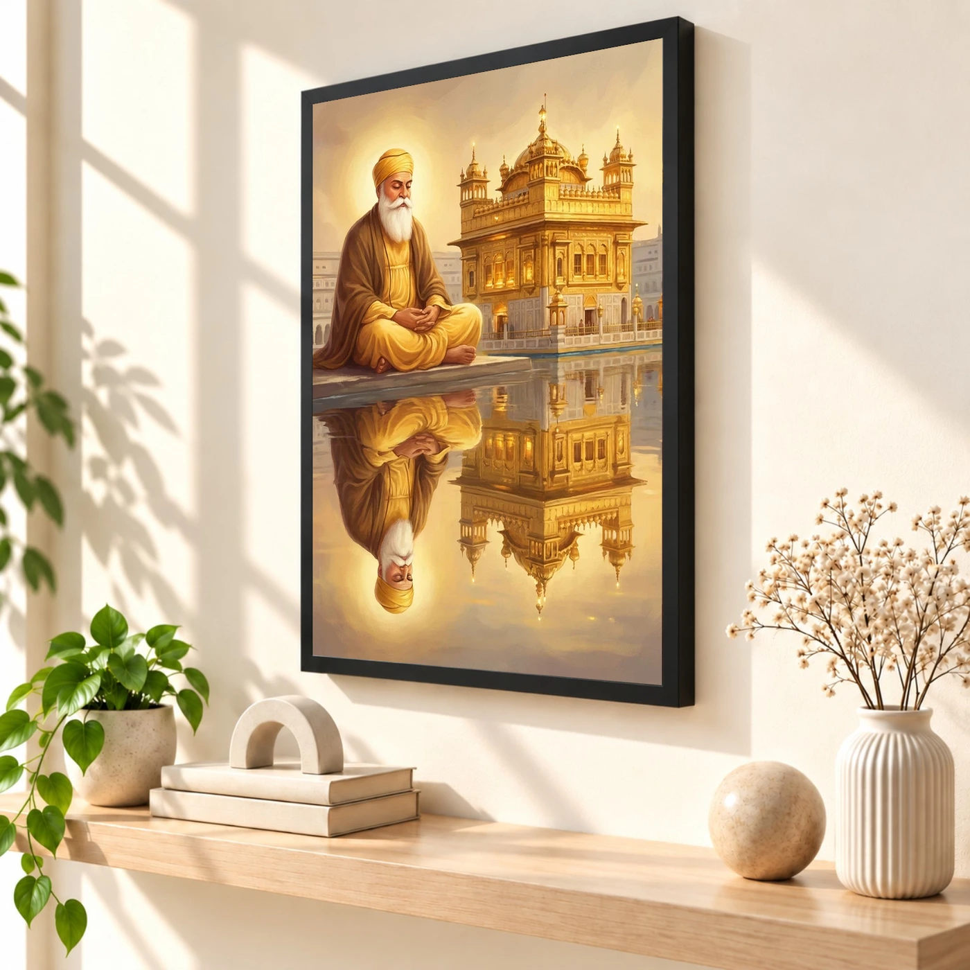 Guru Nanak Golden Temple Amritsar Divine Reflection Art Photo Frame, view 2