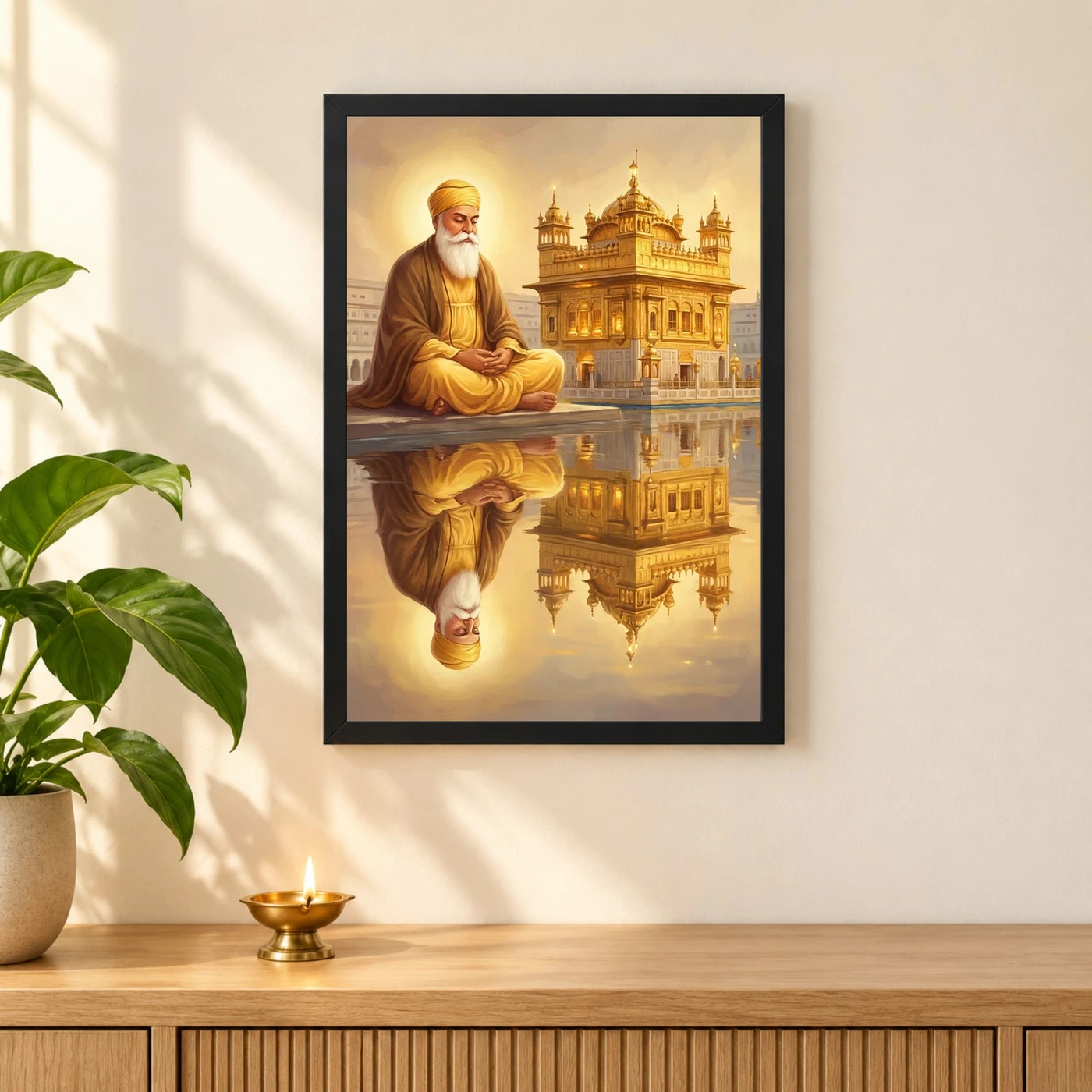 Guru Nanak Golden Temple Amritsar Divine Reflection Art Photo Frame, view 3
