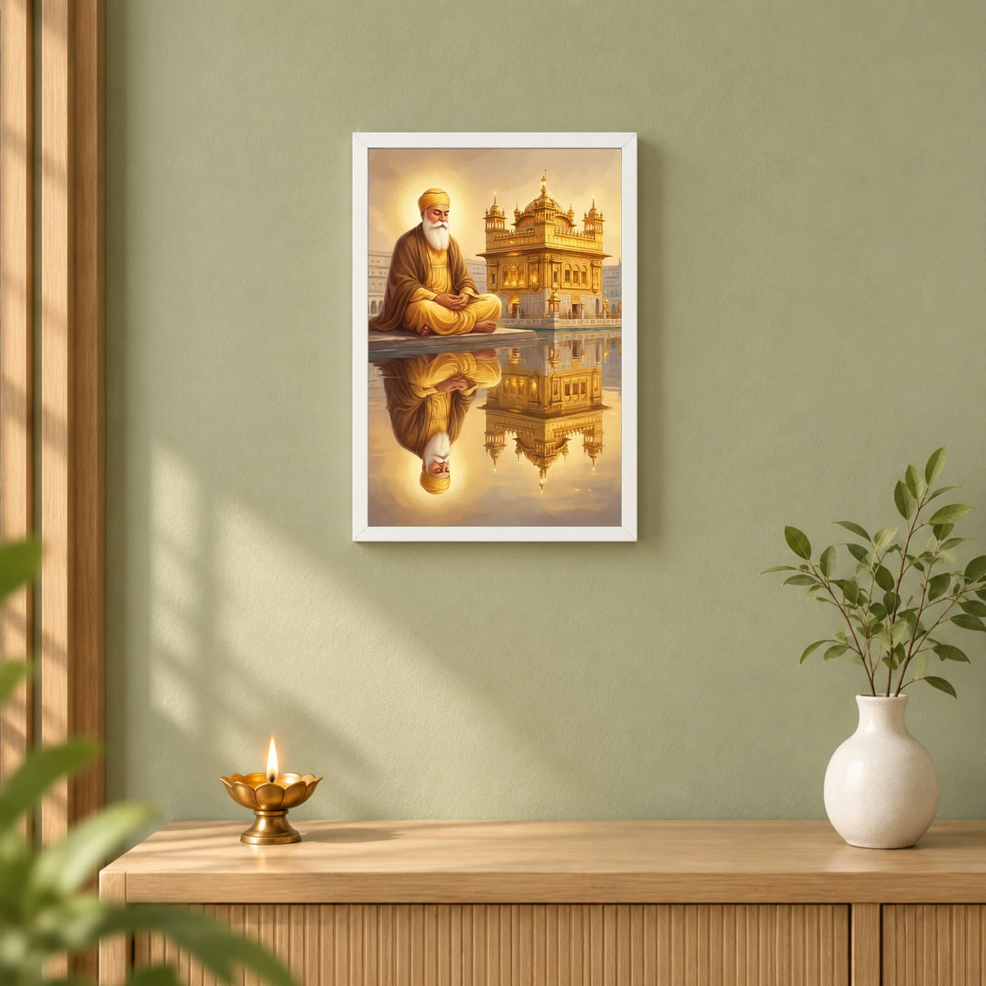 Guru Nanak Golden Temple Amritsar Divine Reflection Art Photo Frame, view 6