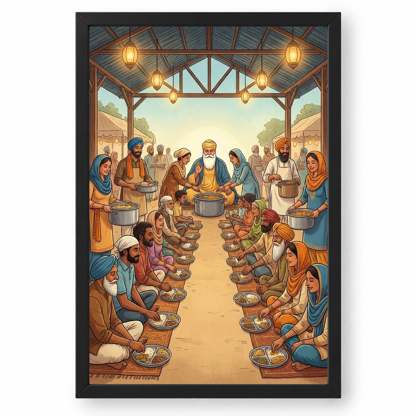 Guru Nanak Langar Community Meal Equality Seva Spiritual Art Photo Frame
