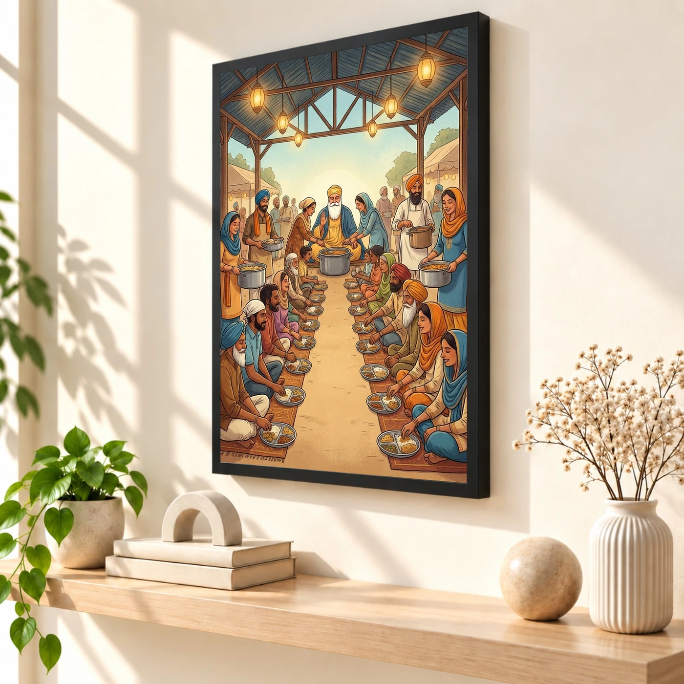 Guru Nanak Langar Community Meal Equality Seva Spiritual Art Photo Frame, view 2