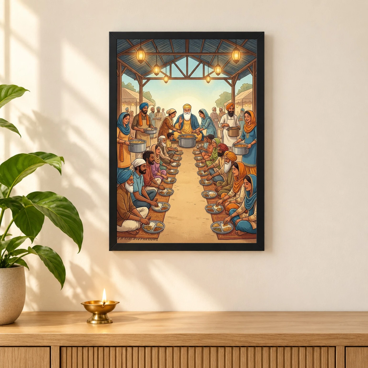 Guru Nanak Langar Community Meal Equality Seva Spiritual Art Photo Frame, view 3