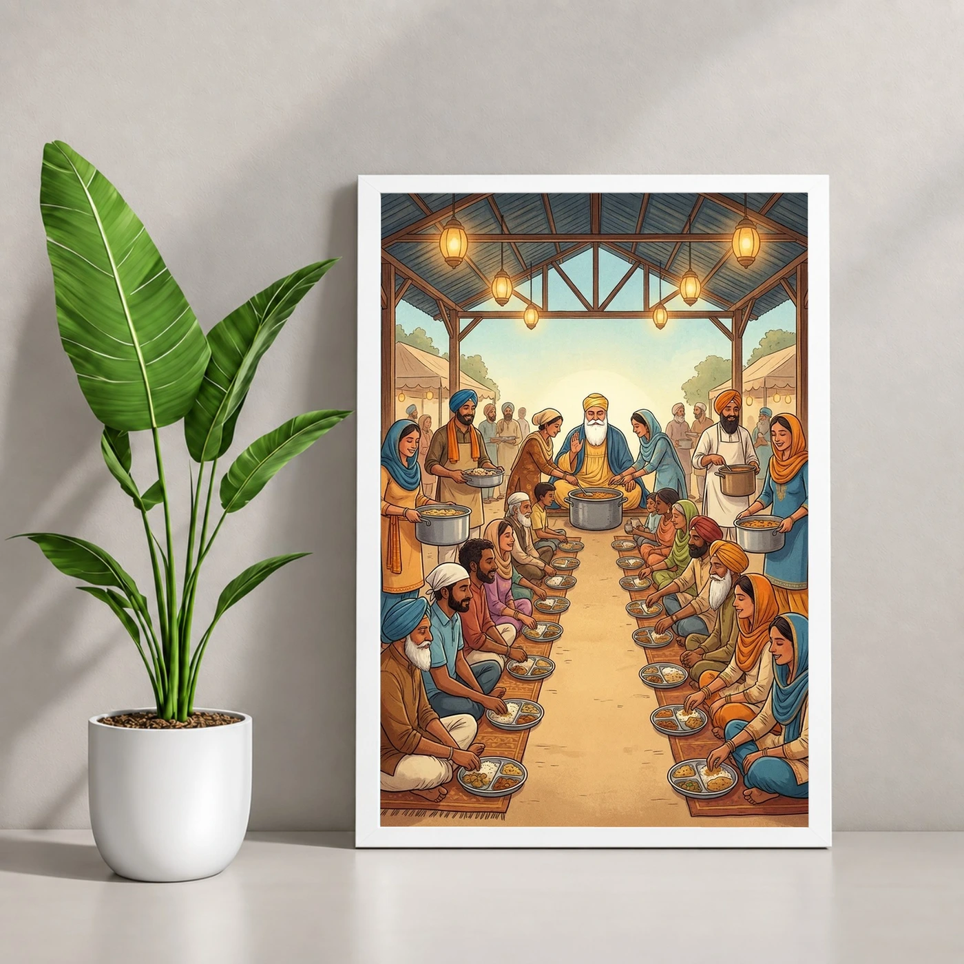 Guru Nanak Langar Community Meal Equality Seva Spiritual Art Photo Frame, view 4