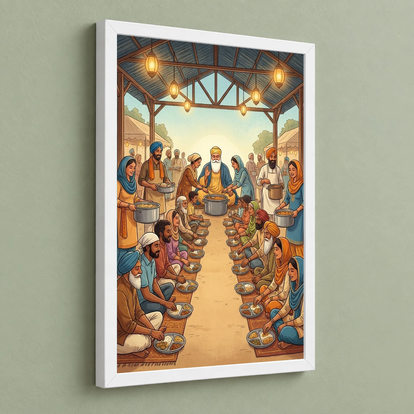 Guru Nanak Langar Community Meal Equality Seva Spiritual Art Photo Frame, view 5