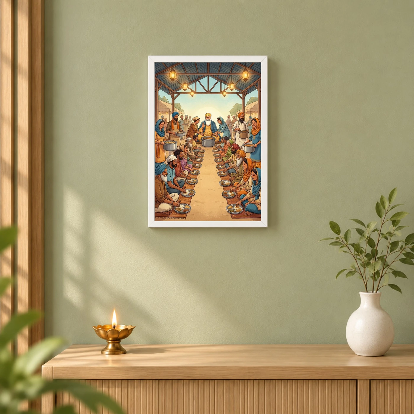 Guru Nanak Langar Community Meal Equality Seva Spiritual Art Photo Frame, view 6