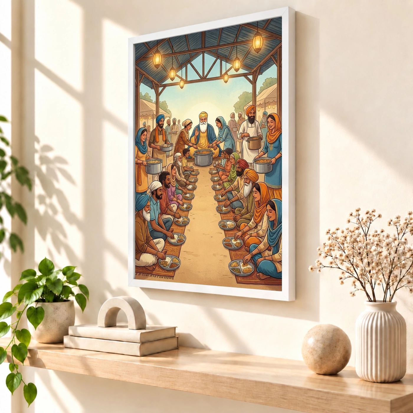 Guru Nanak Langar Community Meal Equality Seva Spiritual Art Photo Frame, view 7
