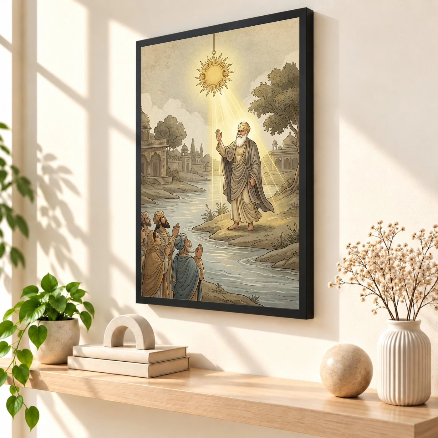 Guru Nanak Stopped Sun Sultanpur Miracle Divine Light Art Photo Frame, view 2