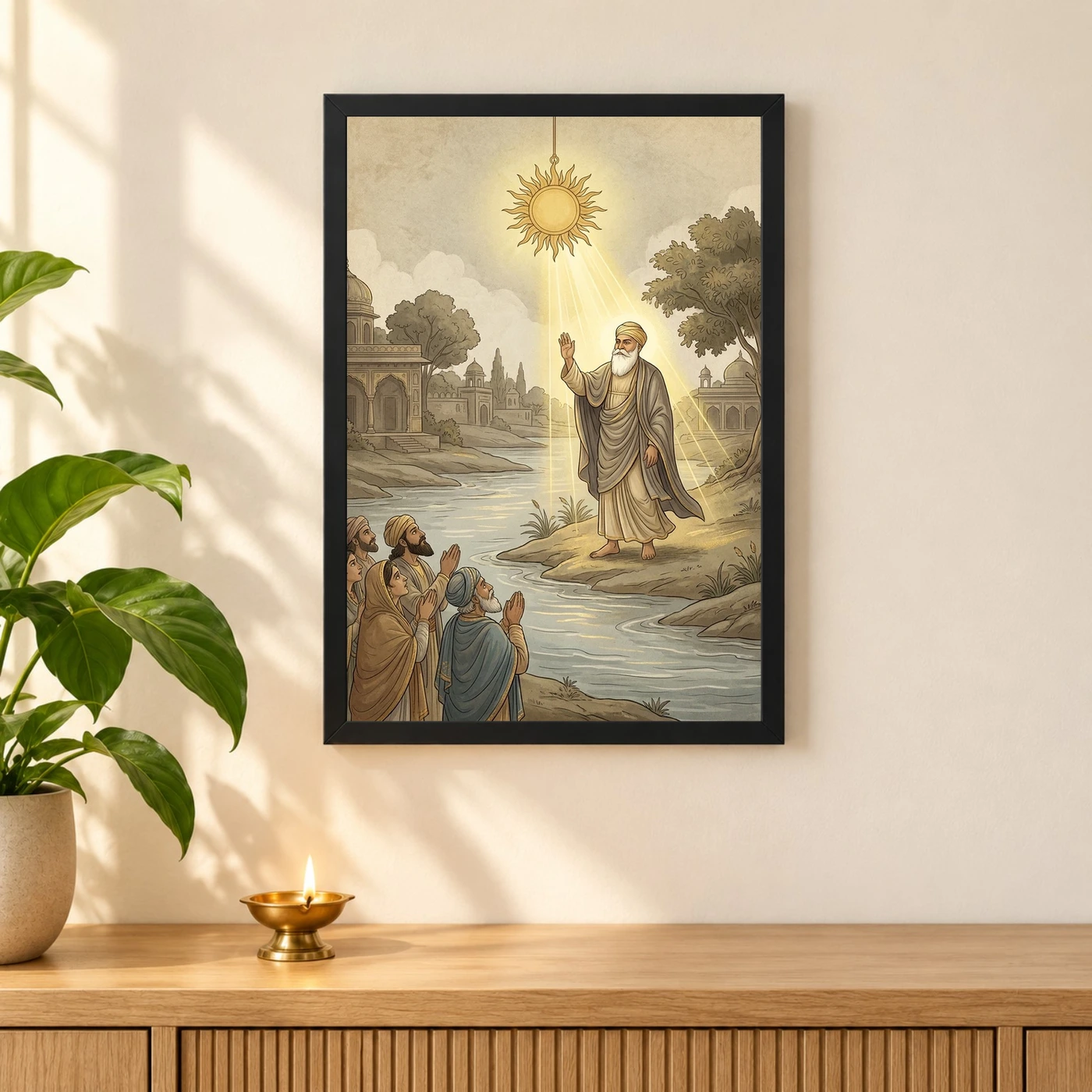 Guru Nanak Stopped Sun Sultanpur Miracle Divine Light Art Photo Frame, view 3