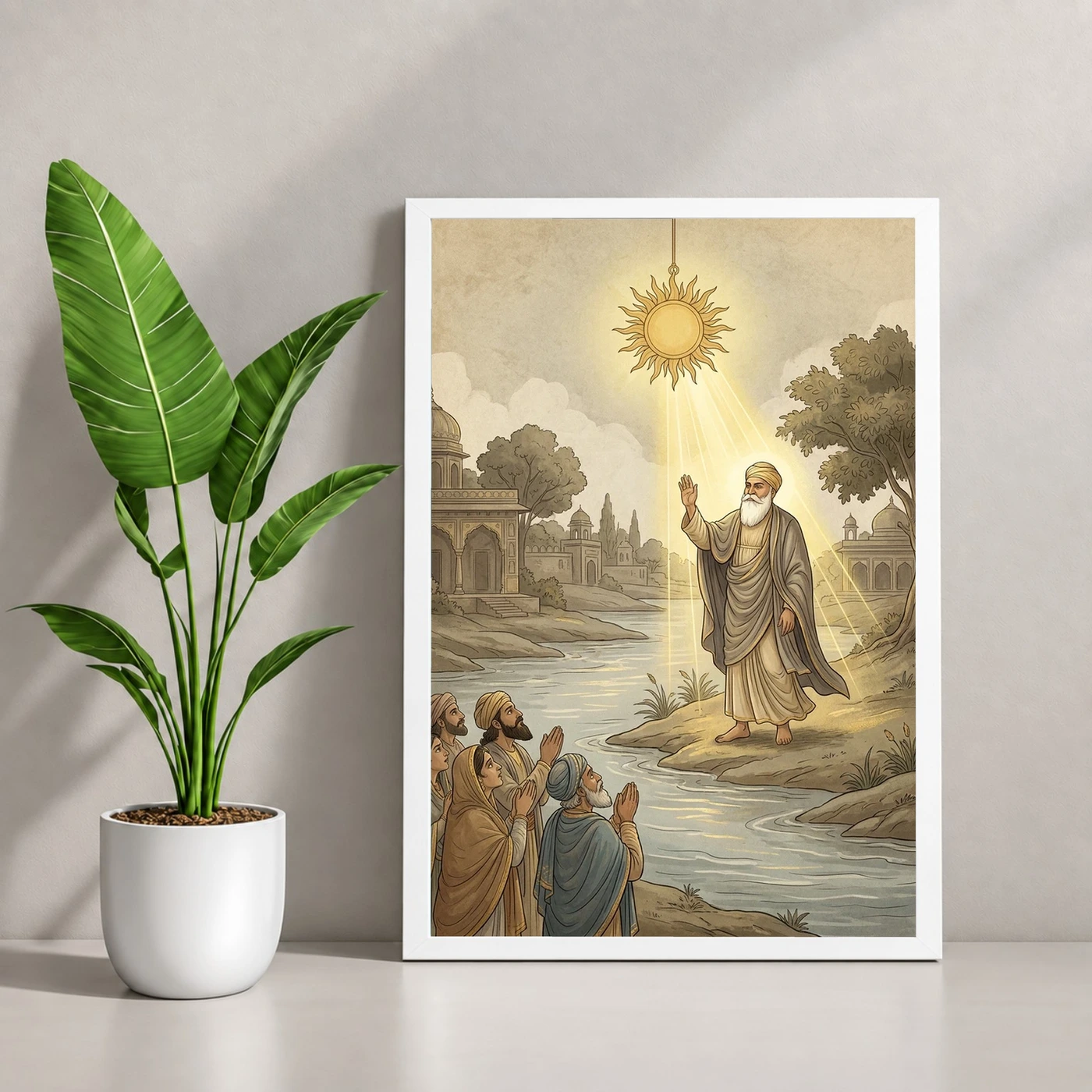 Guru Nanak Stopped Sun Sultanpur Miracle Divine Light Art Photo Frame, view 4