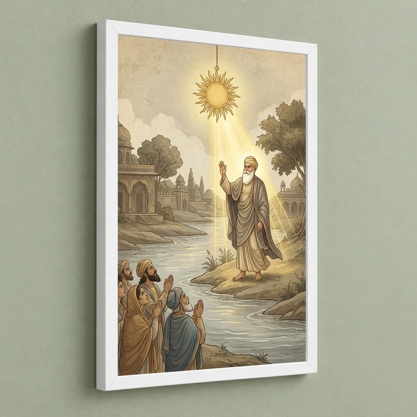 Guru Nanak Stopped Sun Sultanpur Miracle Divine Light Art Photo Frame, view 5