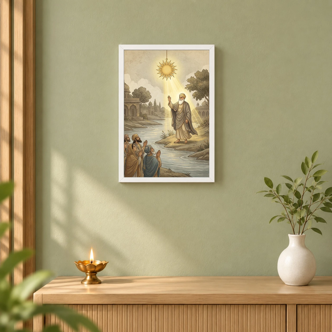 Guru Nanak Stopped Sun Sultanpur Miracle Divine Light Art Photo Frame, view 6